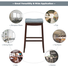74cm Backless Nailhead Bar Stool with Natural Rubber Wood Legs for Dining Room