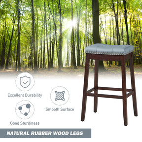74cm Backless Nailhead Bar Stool with Natural Rubber Wood Legs for Dining Room
