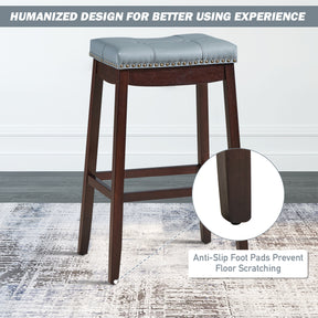 74cm Backless Nailhead Bar Stool with Natural Rubber Wood Legs for Dining Room