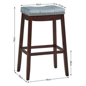 74cm Backless Nailhead Bar Stool with Natural Rubber Wood Legs for Dining Room
