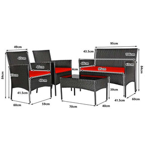 4 Pcs Rattan Patio Conversation Furniture Set Wicker Outdoor Sofa Set with Cushions & Coffee Table