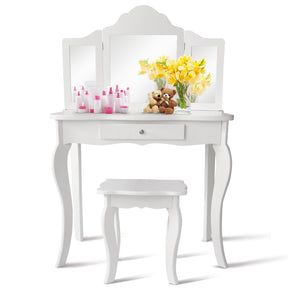 Kids Dressing Table Set with Stool & Mirror for Children Ages 3-7