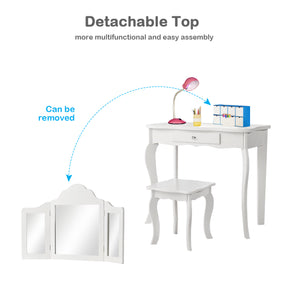 Kids Dressing Table Set with Stool & Mirror for Children Ages 3-7