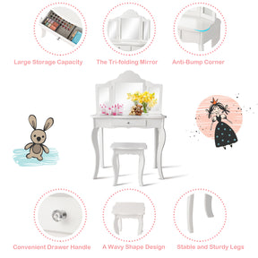 Kids Dressing Table Set with Stool & Mirror for Children Ages 3-7