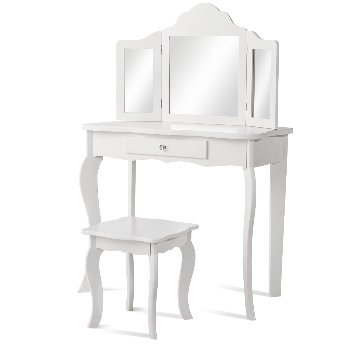Kids Dressing Table Set with Stool & Mirror for Children Ages 3-7