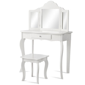 Kids Dressing Table Set with Stool & Mirror for Children Ages 3-7