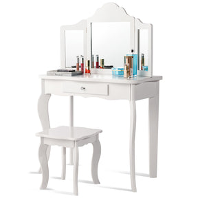 Kids Dressing Table Set with Stool & Mirror for Children Ages 3-7