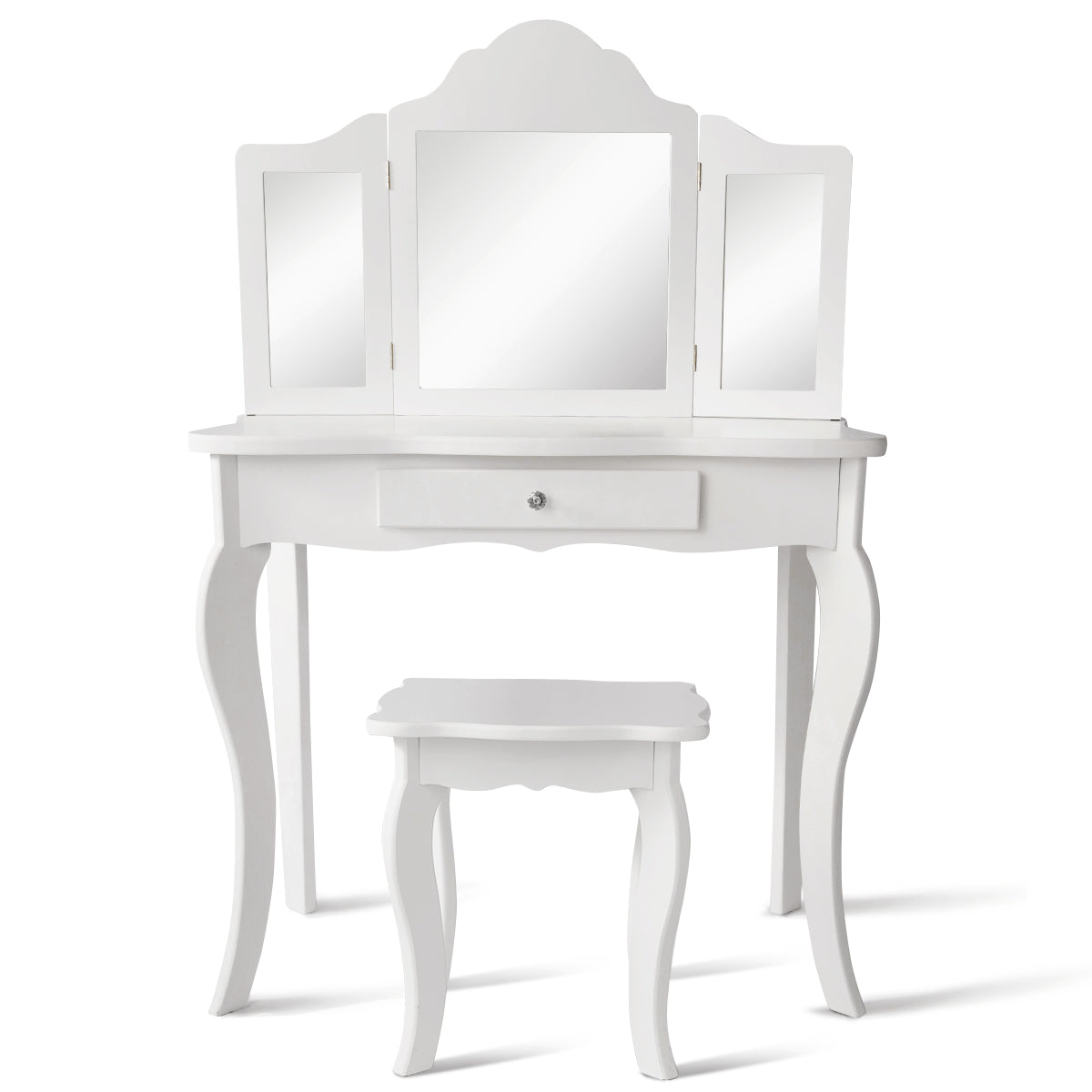 Kids Dressing Table Set with Stool & Mirror for Children Ages 3-7