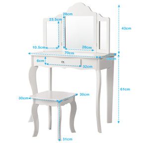 Kids Dressing Table Set with Stool & Mirror for Children Ages 3-7