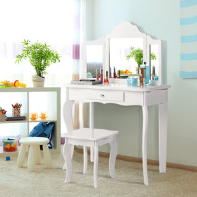 Kids Dressing Table Set with Stool & Mirror for Children Ages 3-7