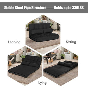 6-Position Adjustable Floor Sofa Bed, Foldable Lazy Sleeper with 2 Pillows & Suede Cover, Convertible Futon Couch Bed for Living Room & Gaming