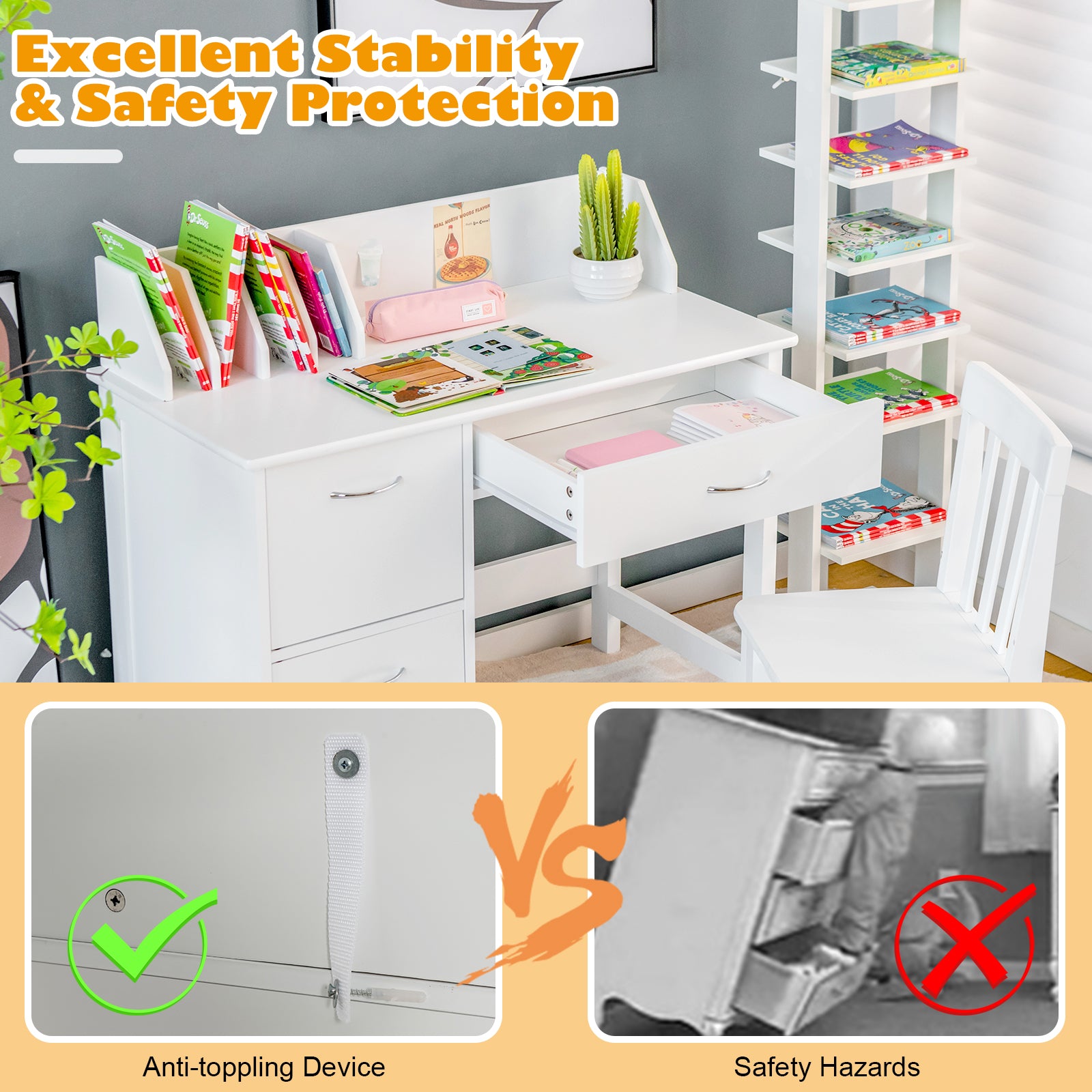 Kids Learning Desk & Chair Set for Bedroom & Study Room