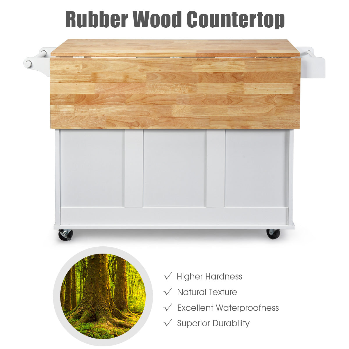 Kitchen Island Trolley with 3 Drawers and Adjustable Shelves