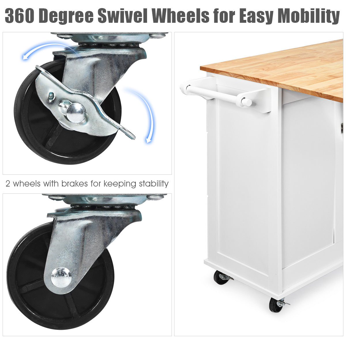 Kitchen Island Trolley with 3 Drawers and Adjustable Shelves