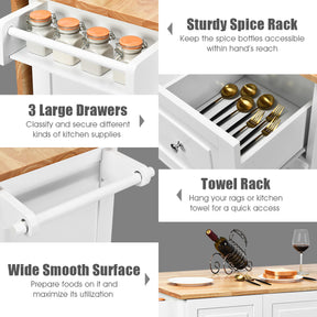 Kitchen Island Trolley with 3 Drawers and Adjustable Shelves