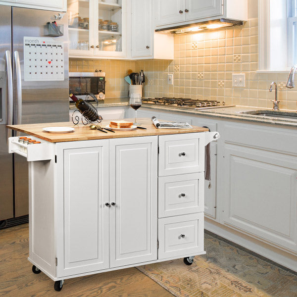 Kitchen Island Trolley with 3 Drawers and Adjustable Shelves