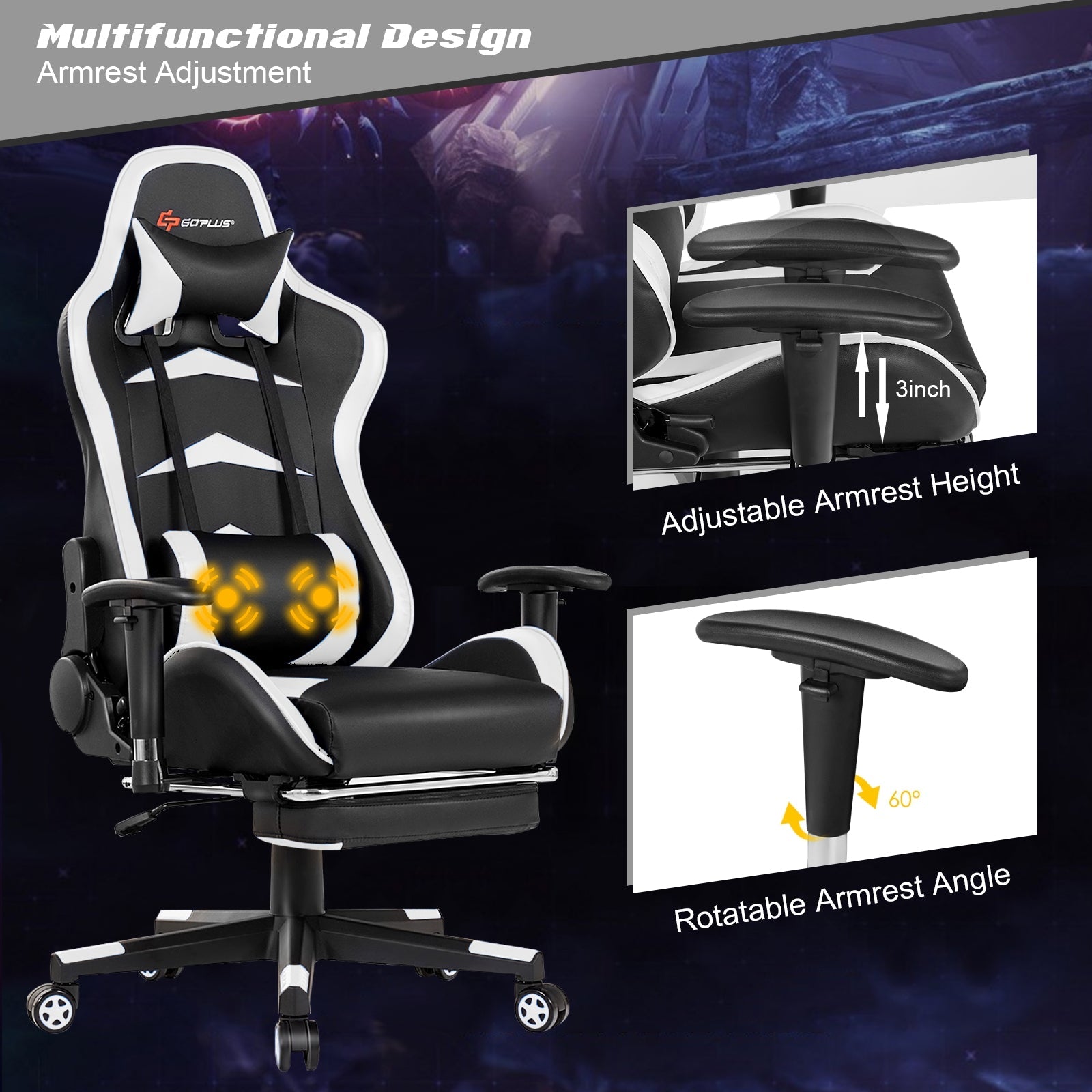 Massage Gaming Chair with Footrest