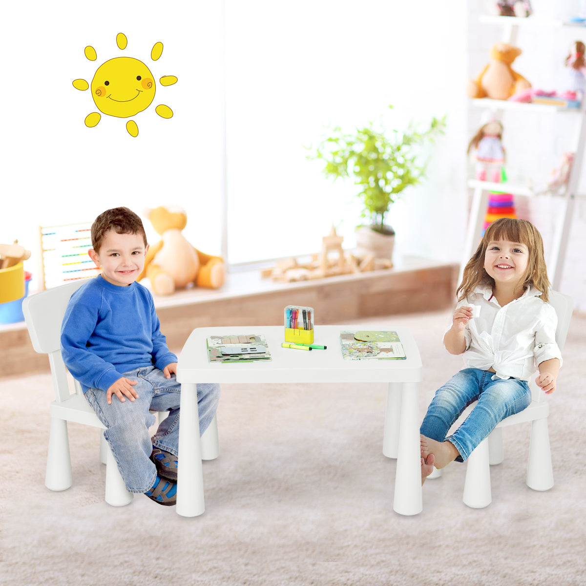 3 Pieces Kids Table and 2 Chairs Set for Reading