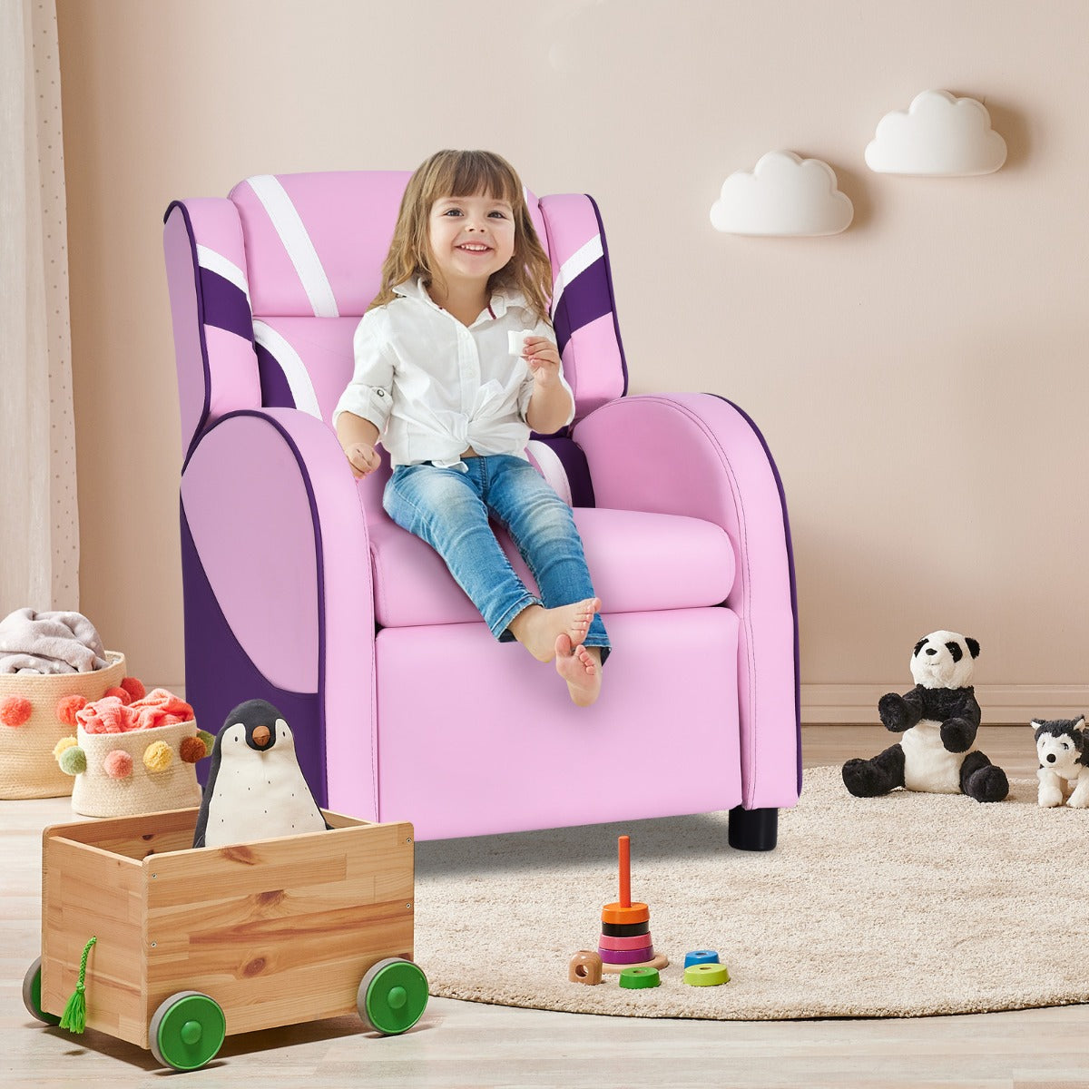 Ergonomic Kids Sofa Lounge Recliner with Adjustable Backrest & Storage Pocket