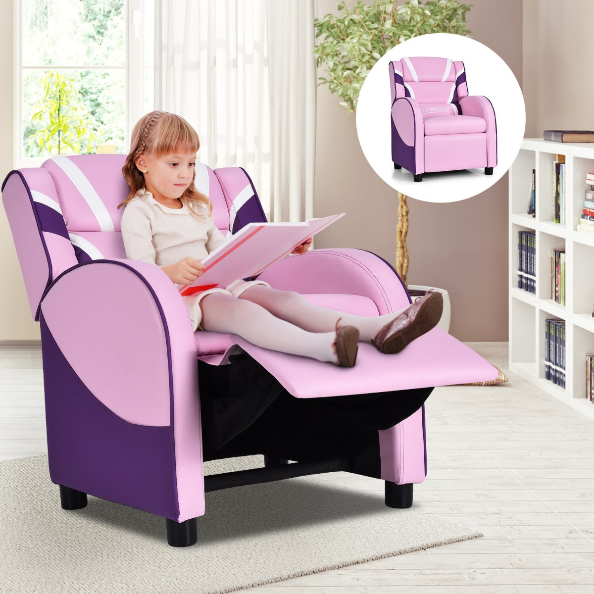 Ergonomic Kids Sofa Lounge Recliner with Adjustable Backrest & Storage Pocket