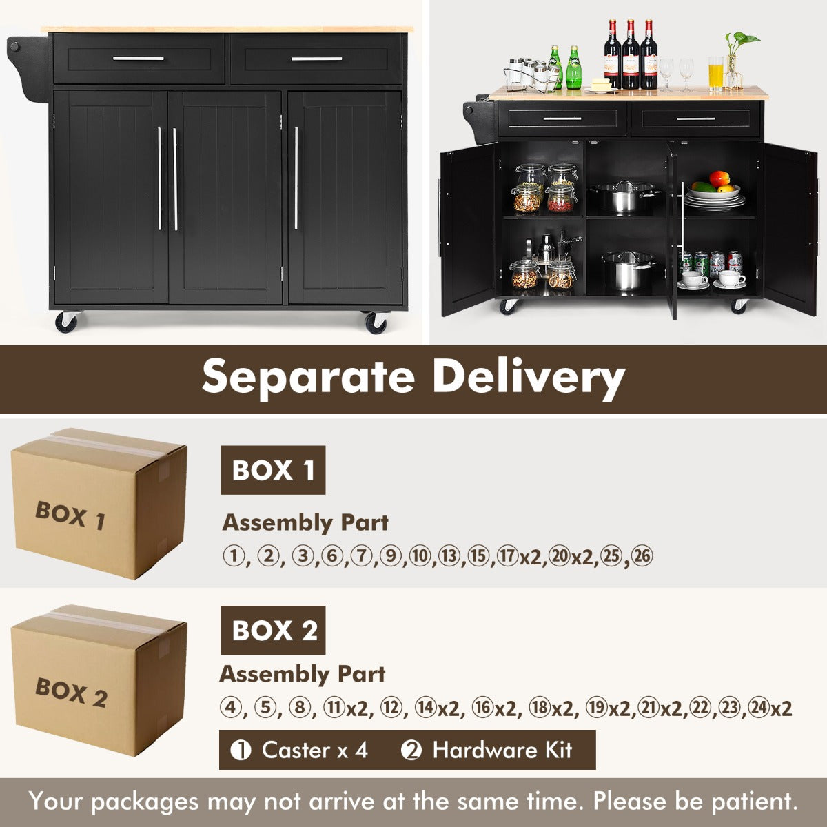 Rolling Storage Trolley with 2 Deep Drawers for Kitchen