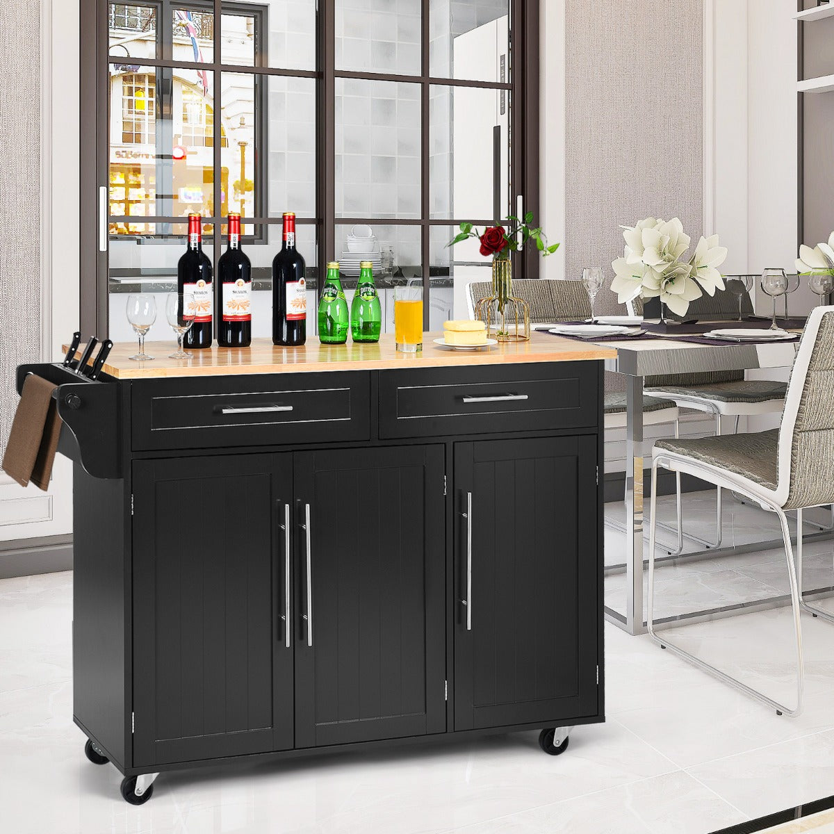 Rolling Storage Trolley with 2 Deep Drawers for Kitchen