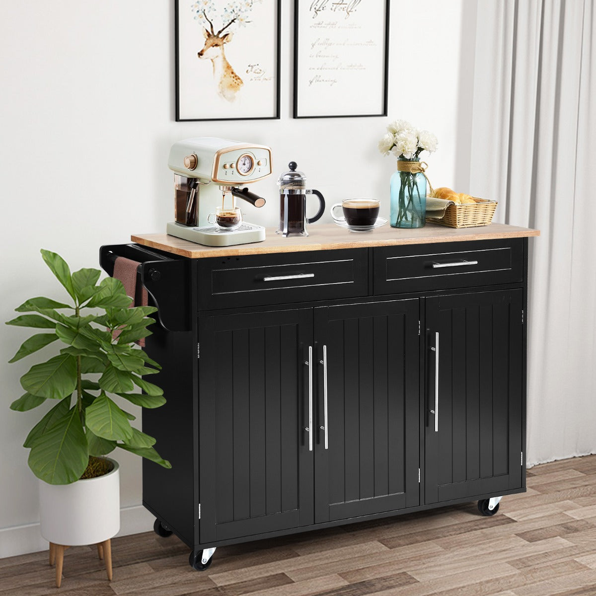 Rolling Storage Trolley with 2 Deep Drawers for Kitchen