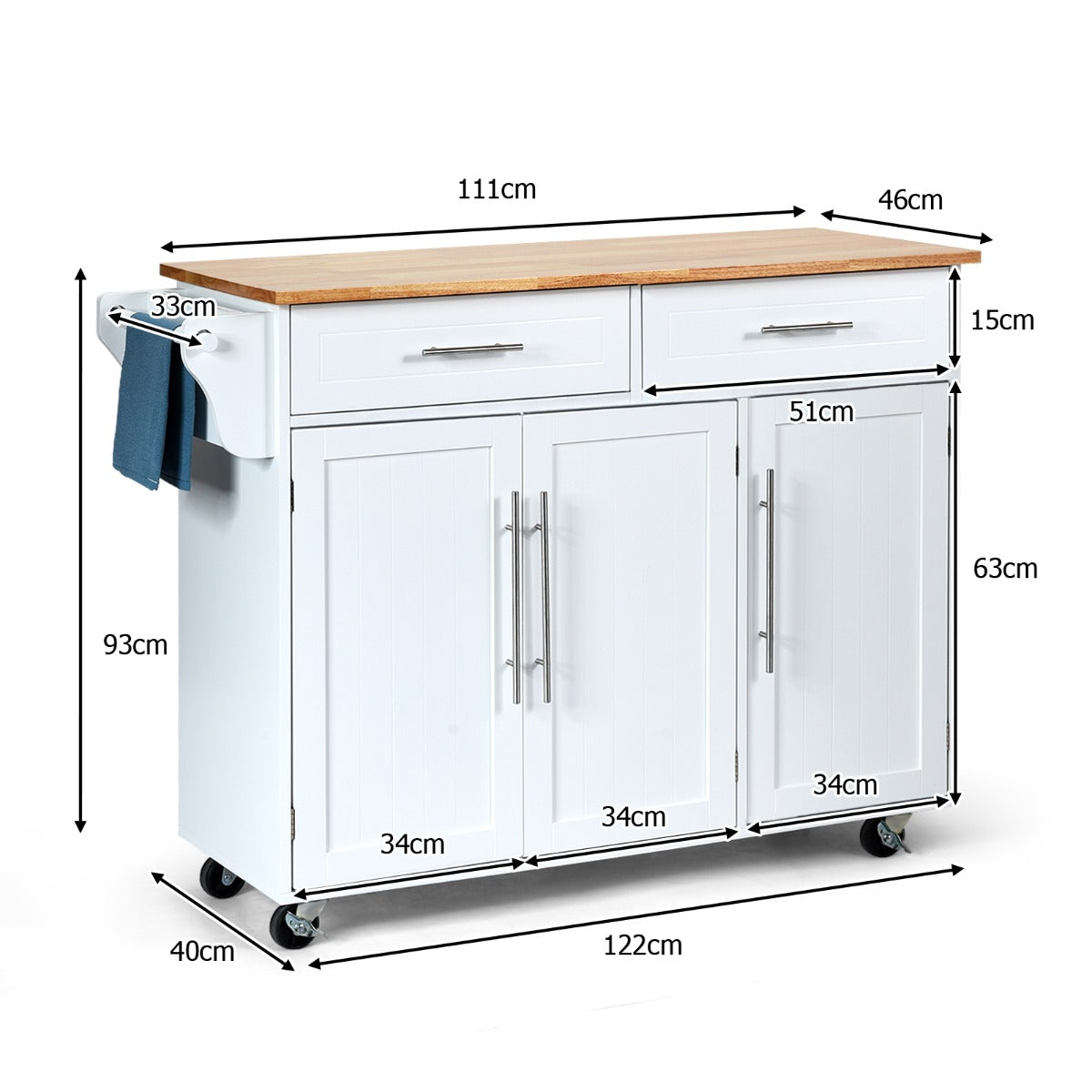 Rolling Storage Trolley with 2 Deep Drawers for Kitchen