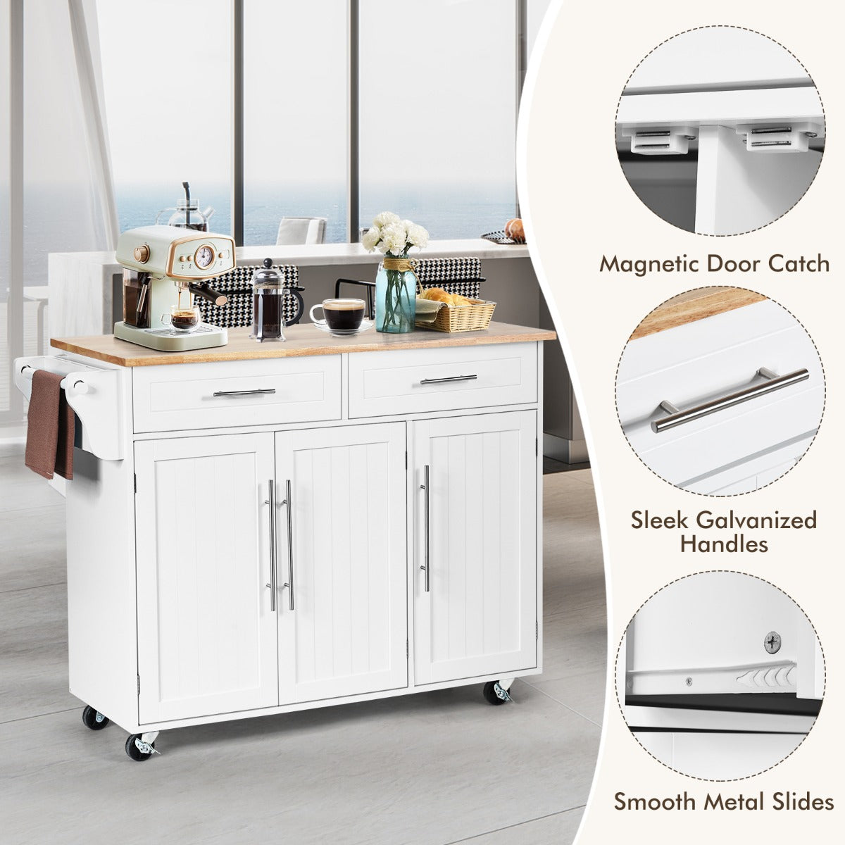 Rolling Storage Trolley with 2 Deep Drawers for Kitchen