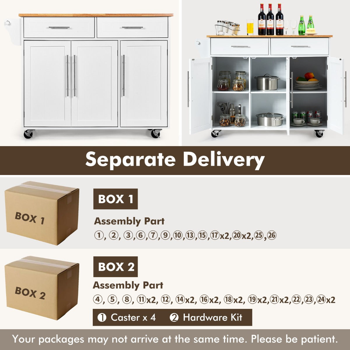 Rolling Storage Trolley with 2 Deep Drawers for Kitchen