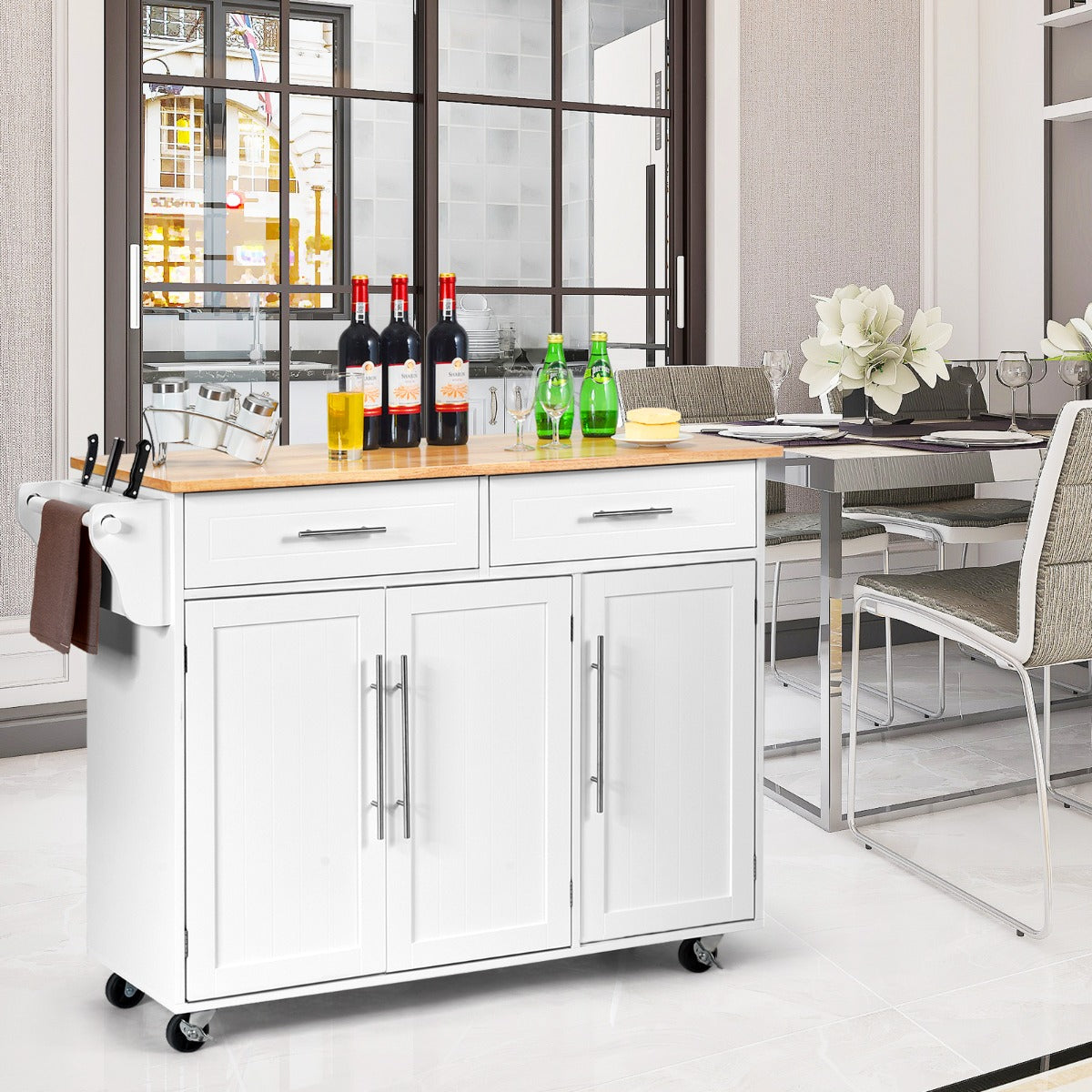 Rolling Storage Trolley with 2 Deep Drawers for Kitchen