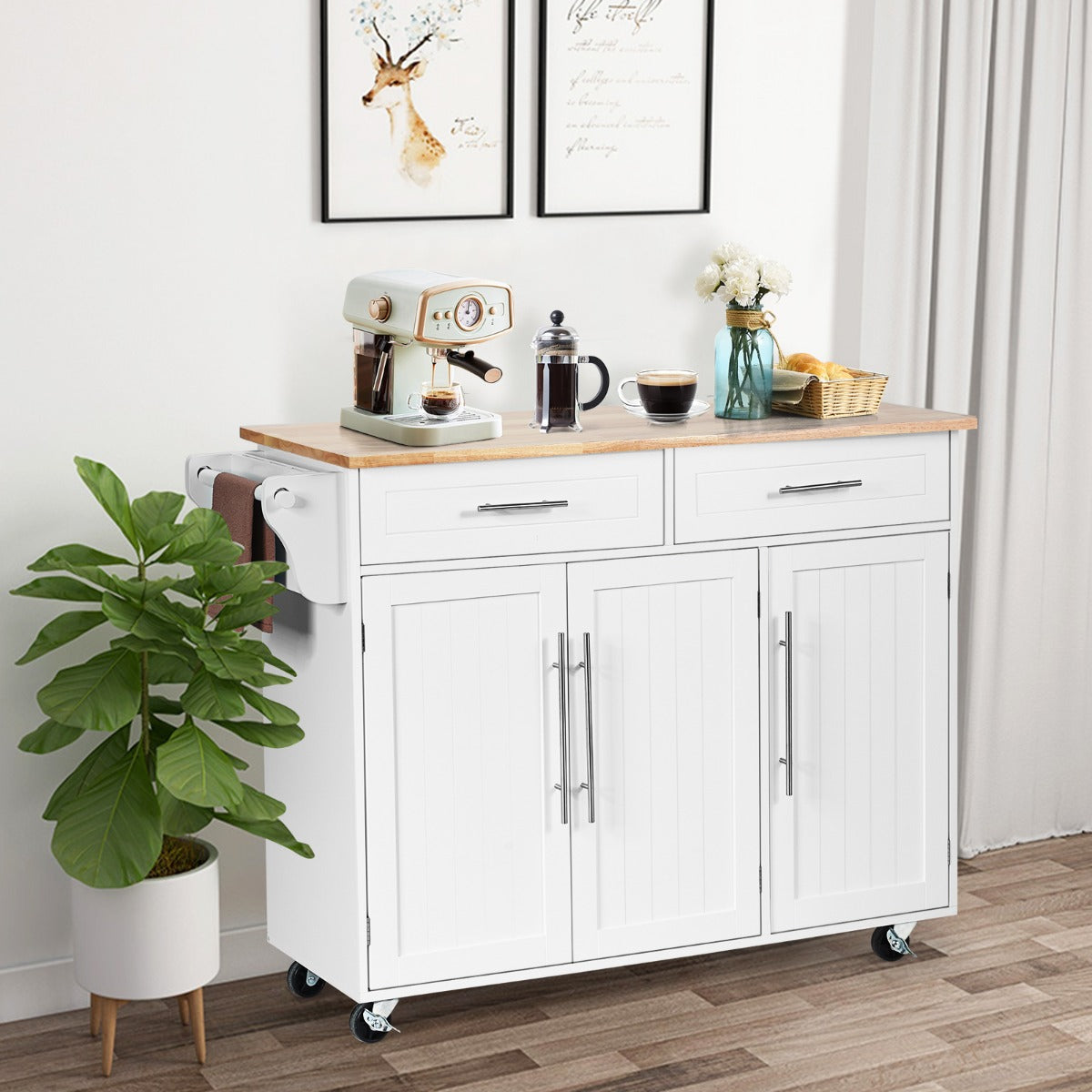 Rolling Storage Trolley with 2 Deep Drawers for Kitchen