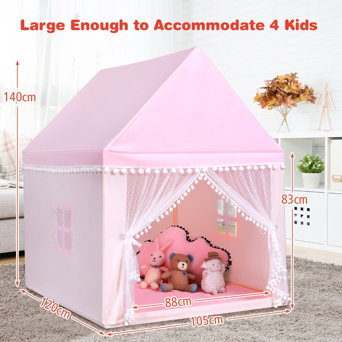 Multipurpose Kids' Playhouse Castle with Solid Wood Frame & Cotton Mat for Boys & Girls