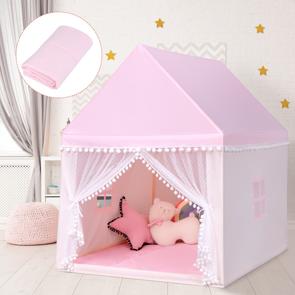 Multipurpose Kids' Playhouse Castle with Solid Wood Frame & Cotton Mat for Boys & Girls