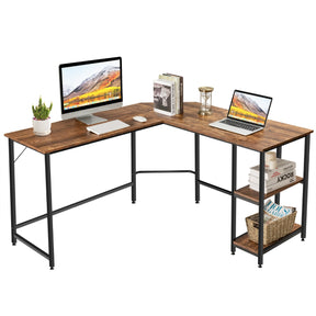 L-Shaped Desk with 2-Tier Storage Shelf for Home