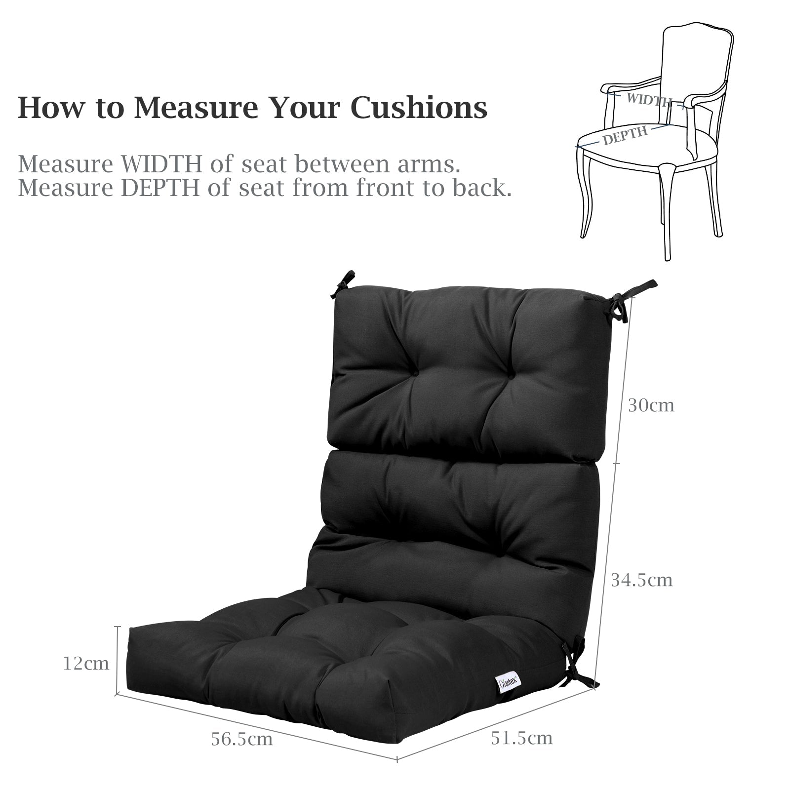 High Back Chair Cushion Patio Chair Seat Pads Non-slip Rope Belts Indoor Outdoor