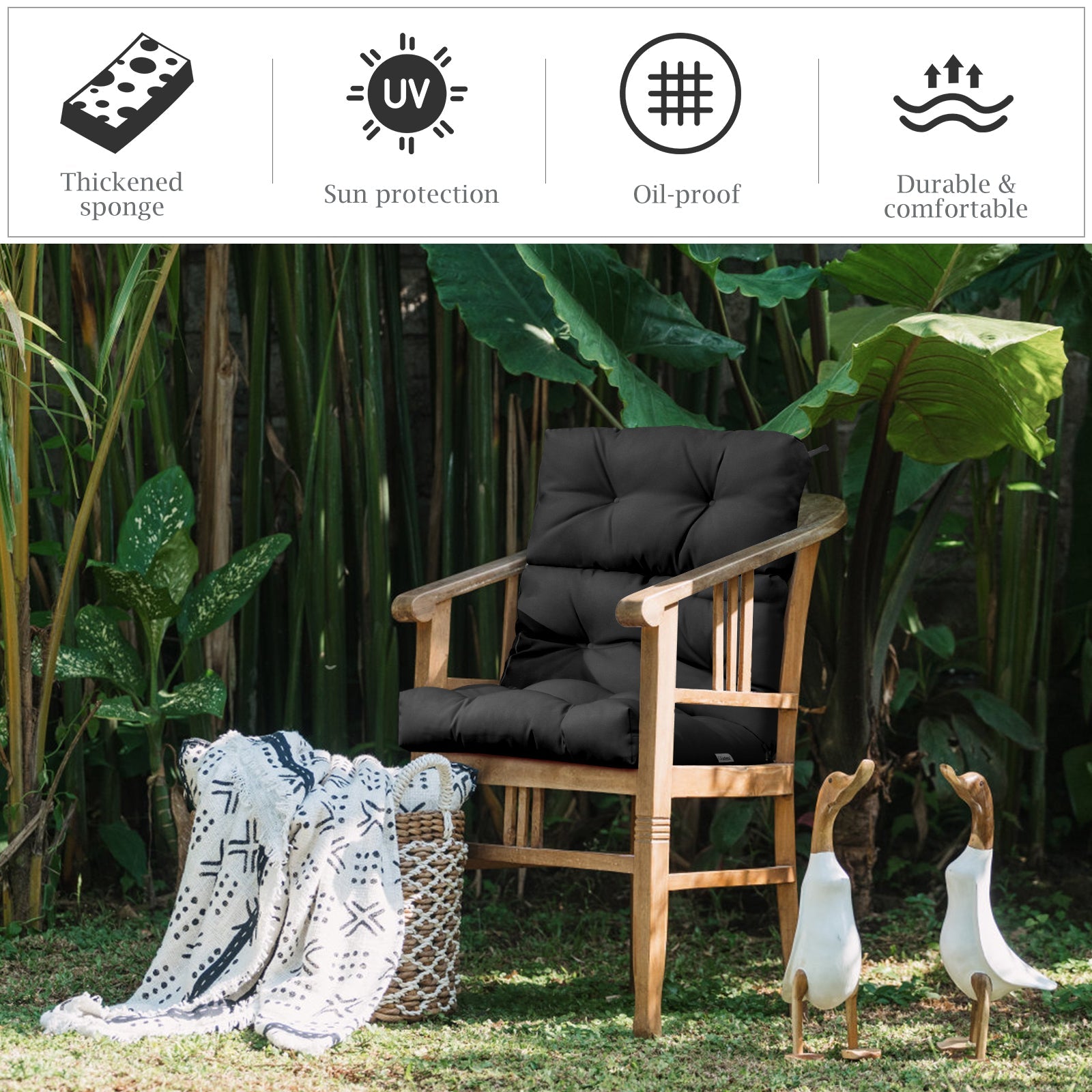 High Back Chair Cushion Patio Chair Seat Pads Non-slip Rope Belts Indoor Outdoor