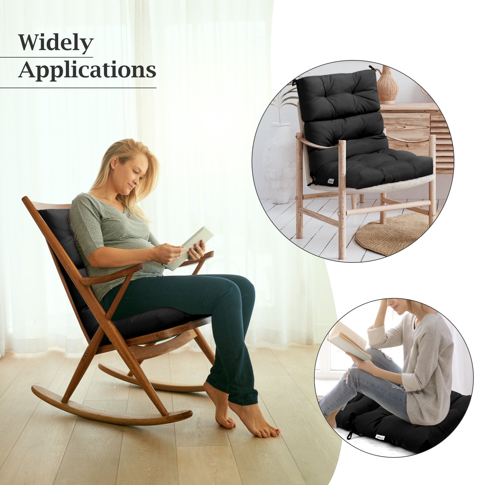 High Back Chair Cushion Patio Chair Seat Pads Non-slip Rope Belts Indoor Outdoor