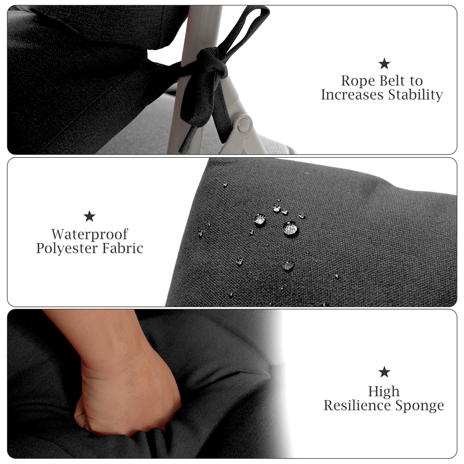 High Back Chair Cushion Patio Chair Seat Pads Non-slip Rope Belts Indoor Outdoor