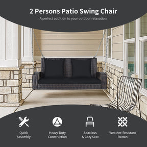 2-Person Patio Rattan Porch Swing with Cushions