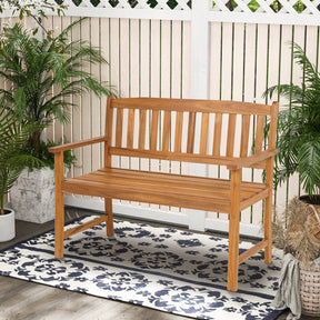 Patio Acacia Wood Bench 2-Person Slatted Seat Backrest 360 kg Outdoor Natural
