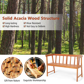 Patio Acacia Wood Bench 2-Person Slatted Seat Backrest 360 kg Outdoor Natural