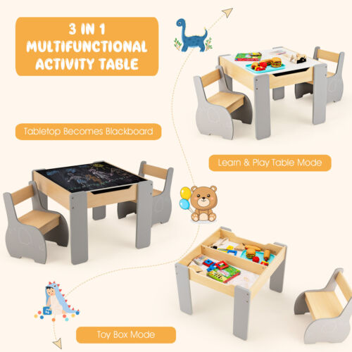 4-in-1 Wooden Kids Activity Table and Chair Set for Drawing and Studying