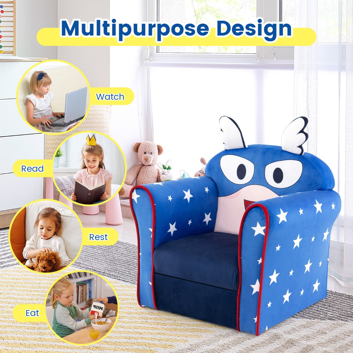 Kids Upholstered Armchair with Cute Cartoon Pattern for 0-5 Years