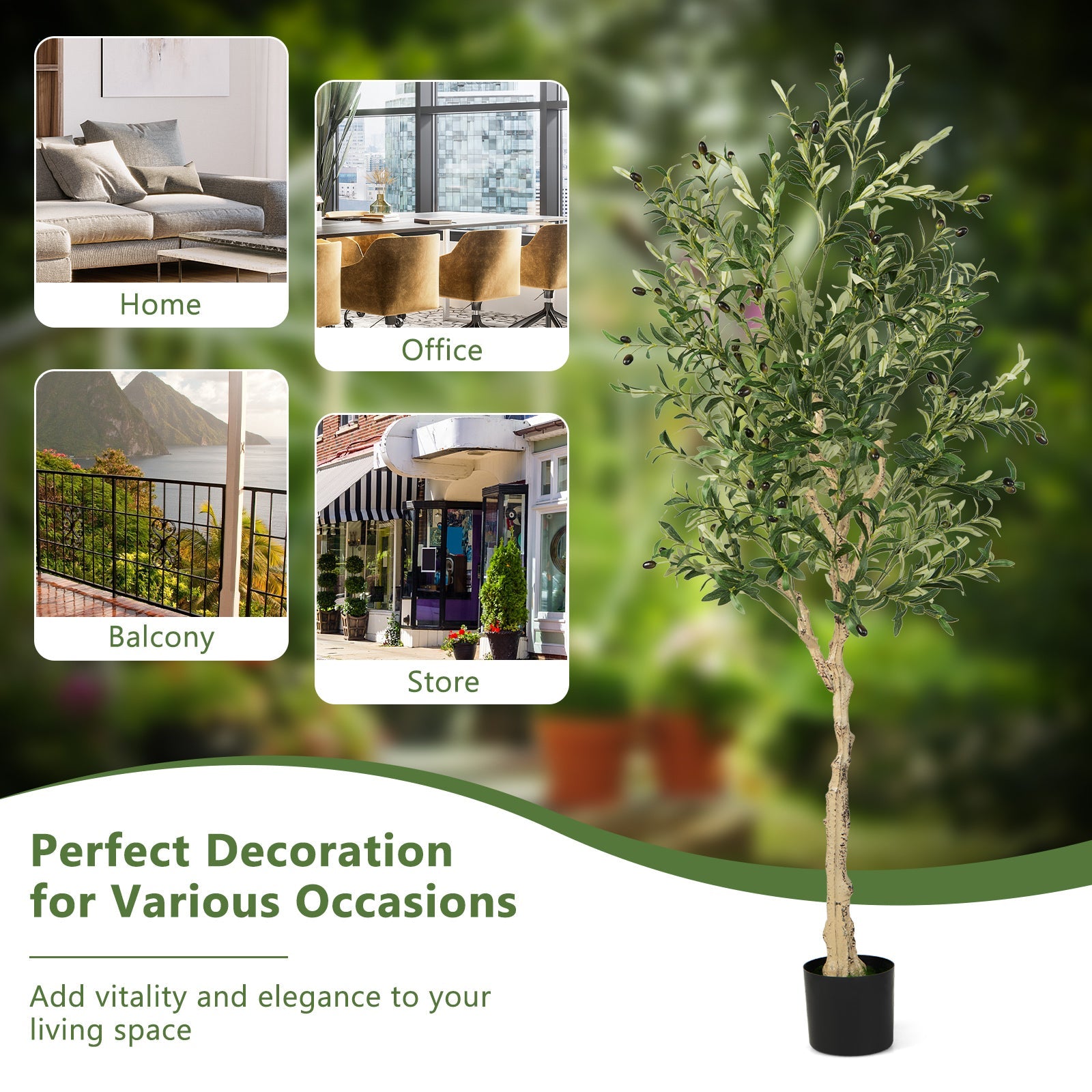 Giantex 182cm 1-Pack Artificial Olive Tree in Cement Pot w/ Leaves & Fruits
