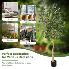 Giantex 182cm 1-Pack Artificial Olive Tree in Cement Pot w/ Leaves & Fruits