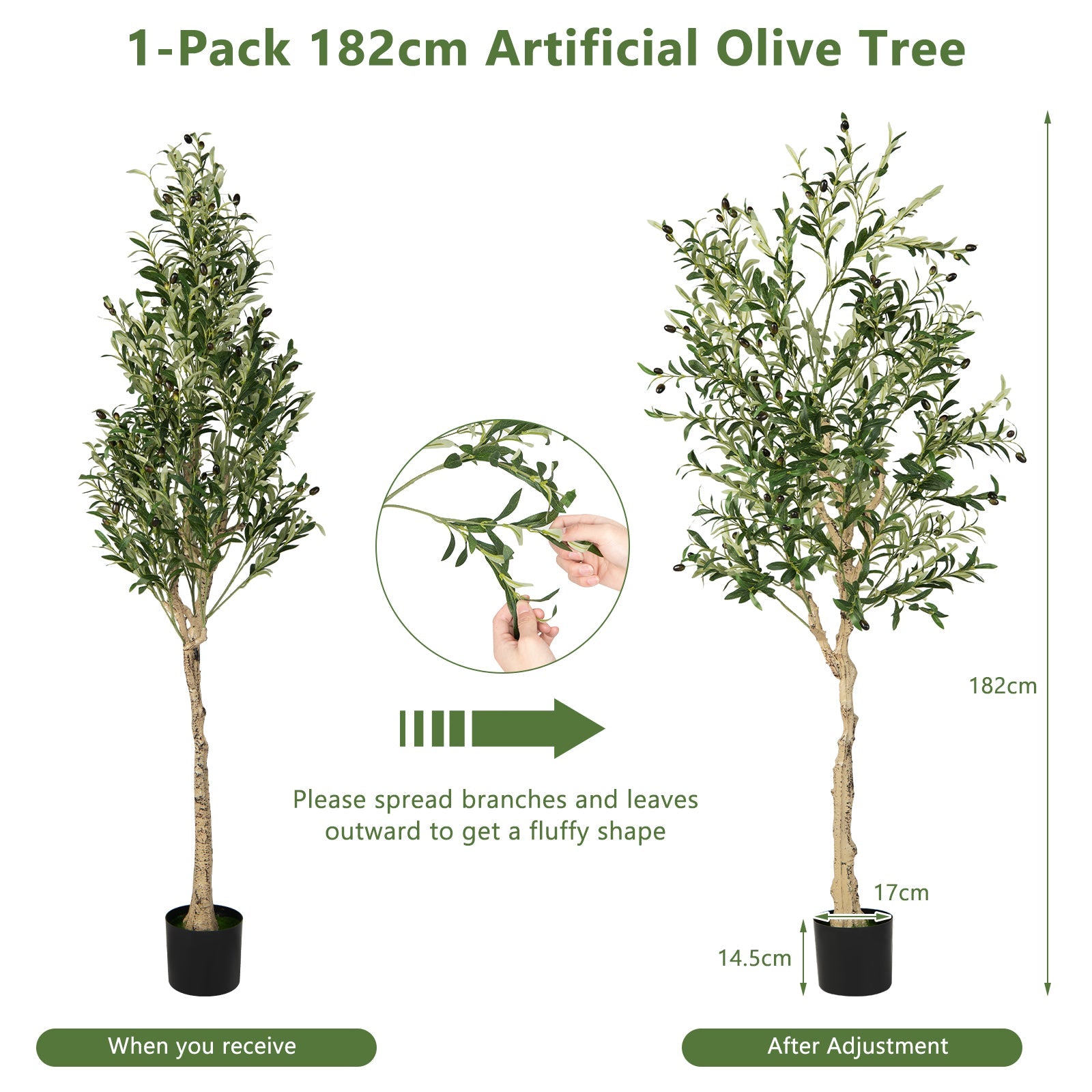 Giantex 182cm 1-Pack Artificial Olive Tree in Cement Pot w/ Leaves & Fruits