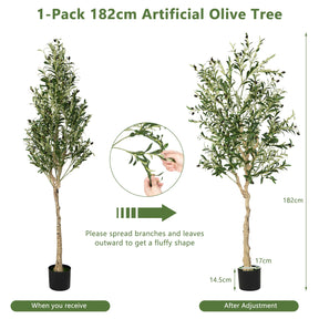 Giantex 182cm 1-Pack Artificial Olive Tree in Cement Pot w/ Leaves & Fruits