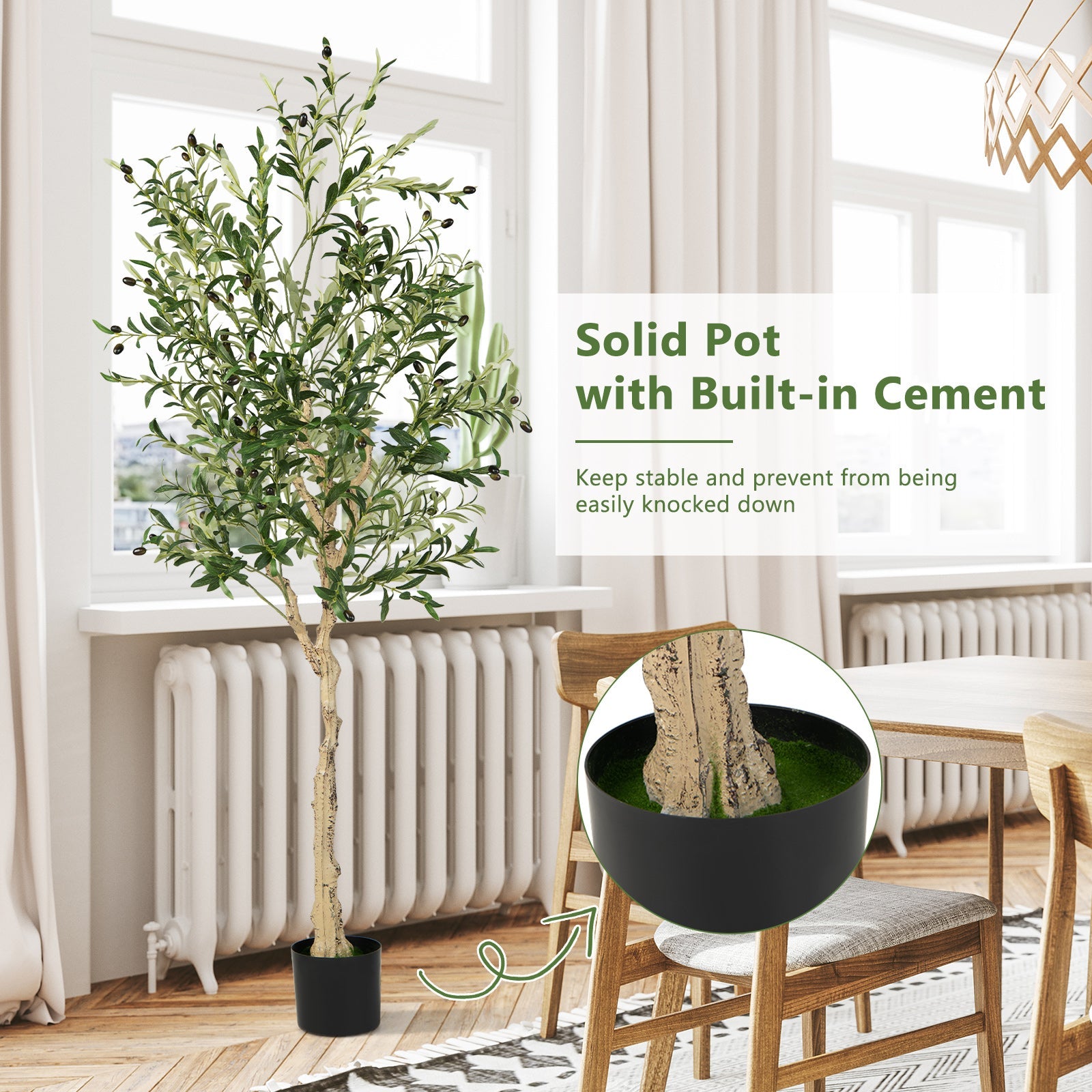 Giantex 182cm 1-Pack Artificial Olive Tree in Cement Pot w/ Leaves & Fruits