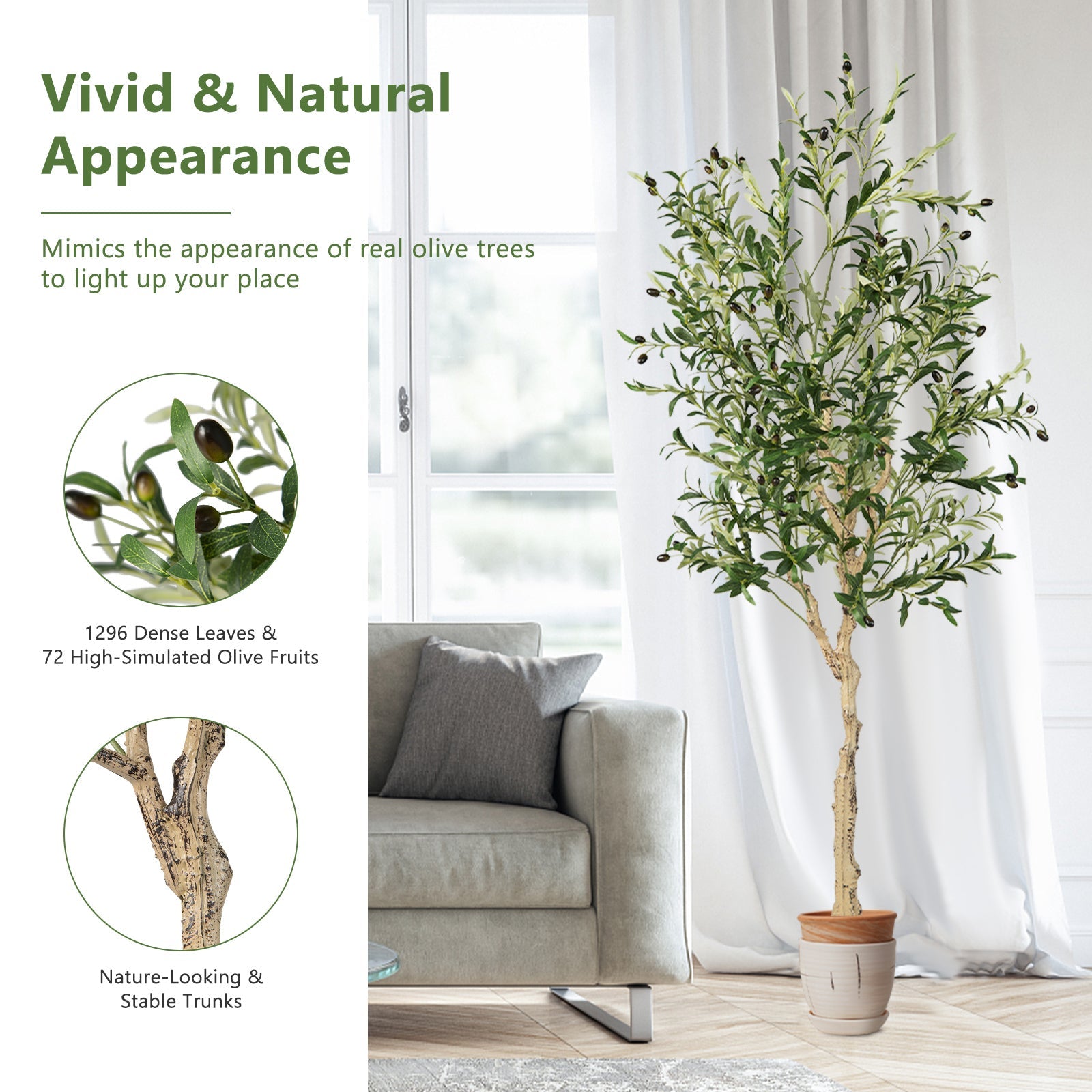 Giantex 182cm 1-Pack Artificial Olive Tree in Cement Pot w/ Leaves & Fruits